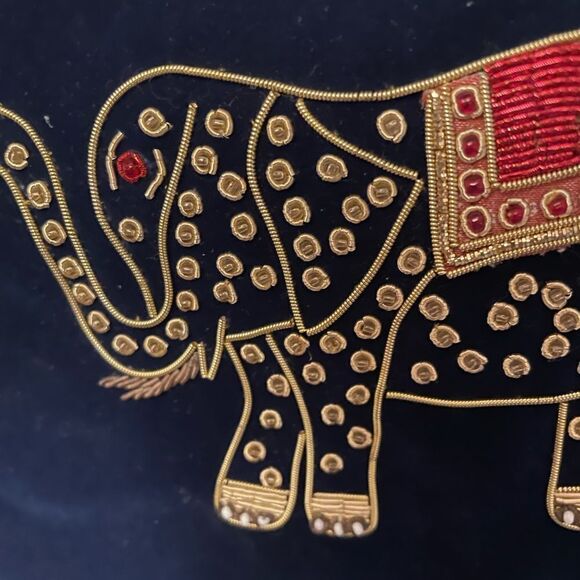 Ten Thousand Villages Beaded Elephant Velour Dark Blue and Gold Stockings x 4 - Picture 4 of 15